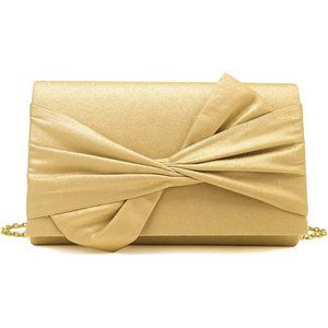 Women Satin Bow Flap Formal Party Clutch